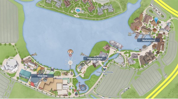 Mapa de Disney Springs - O balão azul claro marca a localização do Earl of Sandwich